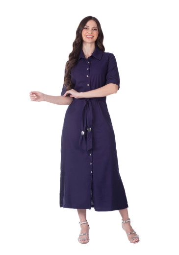 Vestido Neia Em Tecido Plano Azul Noite Hapuk Primavera/Verão 2026