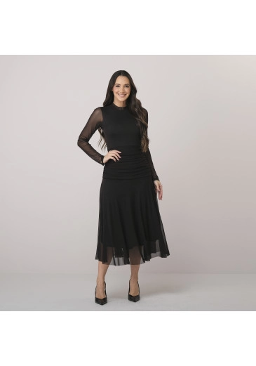 Vestido Amabia Em Tule Liso Preto Tata Martello Outono/Inverno 2026