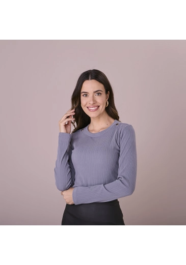 Blusa Veronica Em Canelado Soft Cinza Tatá Martello Outono/Inverno 2025