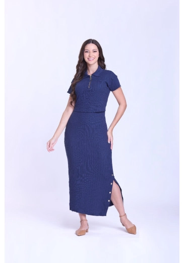 Vestido Fátima Em Malha Canelada Azul Hapuk Outono/Inverno 2026