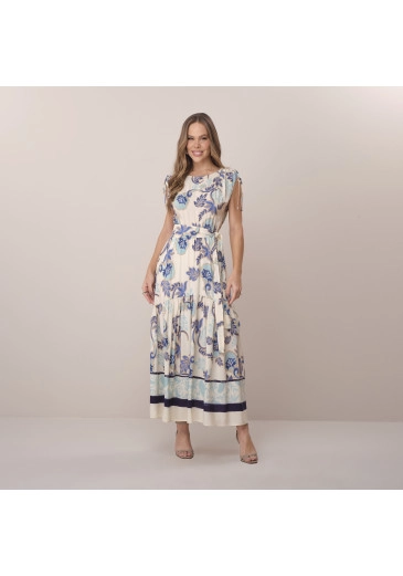 Vestido Gleci Em Viscose Azul Tatá Martello  Primavera/Verão 2026