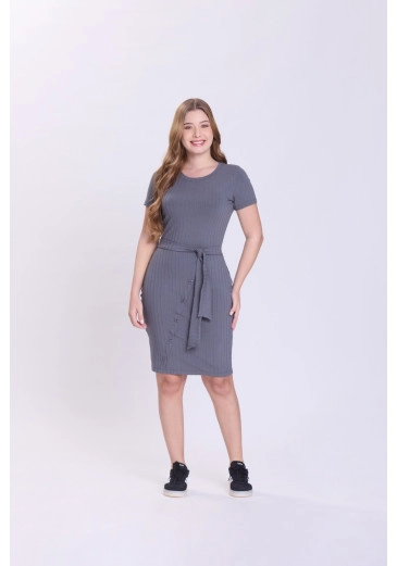 Vestido Madalena Em Malha Canelada Cinza Hapuk Outono/Inverno 2026