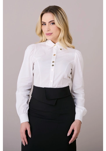 Camisa Giovana Branco Em Tricoline de Poliamida Tatá Martello Outono/Inverno 2025