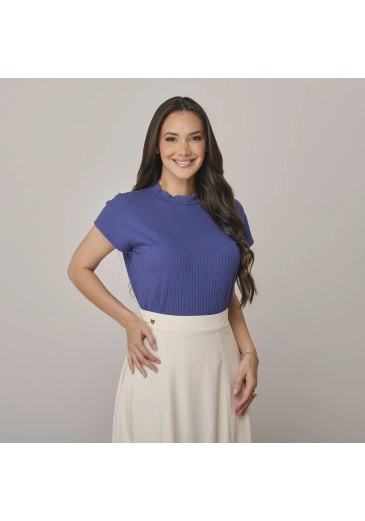 Blusa Camila Em Malha Canelada Azul Tata Martello Outono/Inverno 2026