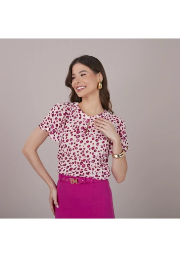 Blusa Landa em Crepe Ava com Estampa Rosa Tatá Martello Primavera/Verão 2025