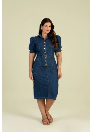 Vestido Jeans Midi Com Botões Hadaza Alto Verão 2024