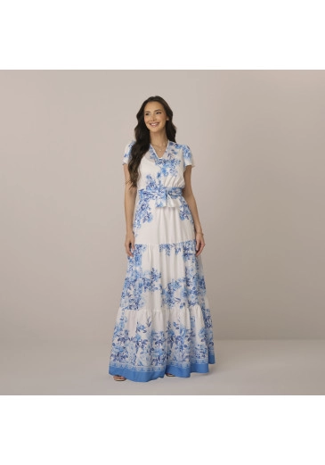 Vestido Tainara Em Crepe Gloss Azul Tatá Martello Primavera/Verão 2027