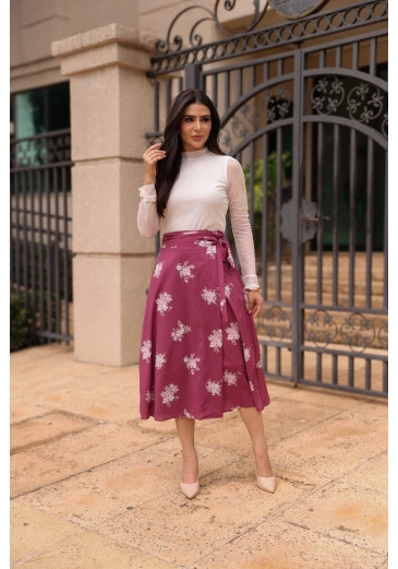 Saia Mirella Em Toque De Seda Vinho Jany Pim Outono/Inverno 2026