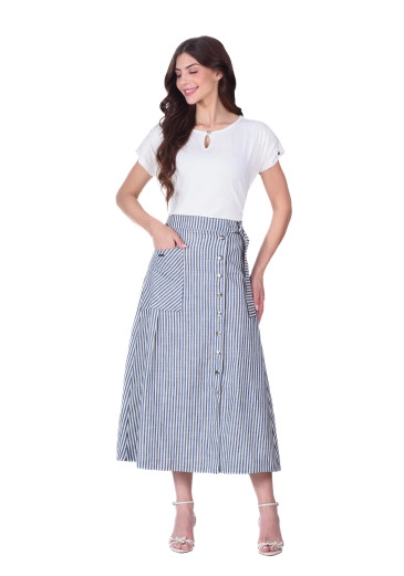 Saia Samila Em Jeans Listrado Cinza Hapuk Primavera/Verão 2026