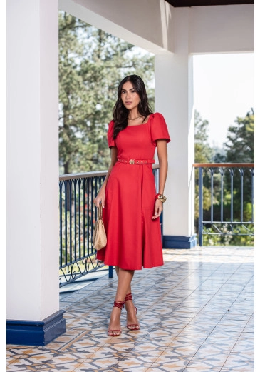 Vestido Samela Midi Em Linho Vermelho Tatá Martello Primavera/Verão 2026