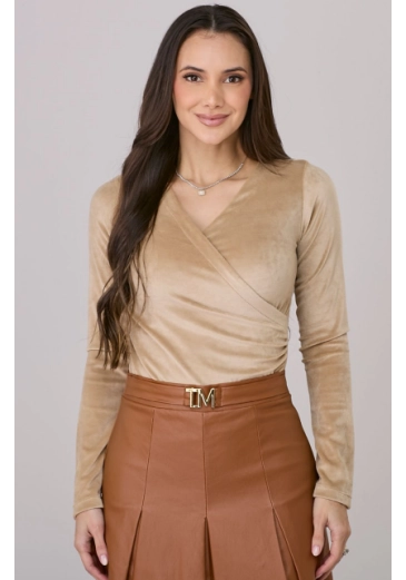 Blusa Maiara Em Velvet Plush Bege Tata Martello Outono/Inverno 2026