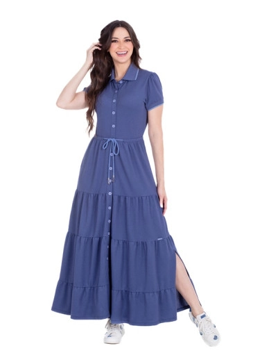 Vestido Alberta Malha Piquet Com Gola Polo Azul Marinho Hapuk Outono/Inverno 2024