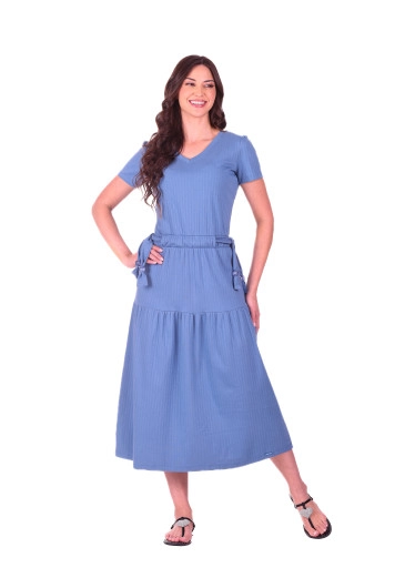 Vestido Beatriz Em Malha Texturizada Em Listras Azul Turquesa Hapuk Primavera/Verão 2027