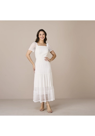 Vestido Liz Em Rayon Slub Com Guipir Off White Tatá Martello Alto Verão 2025