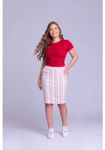 Conjunto Stella Em Sarja Listrada E Malha De Algodão Sustentável Vermelho Hapuk Primavera/Verão 2026