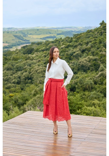 Saia Flavia Em Laise Vermelho Jany Pim Primavera/Verão 2026