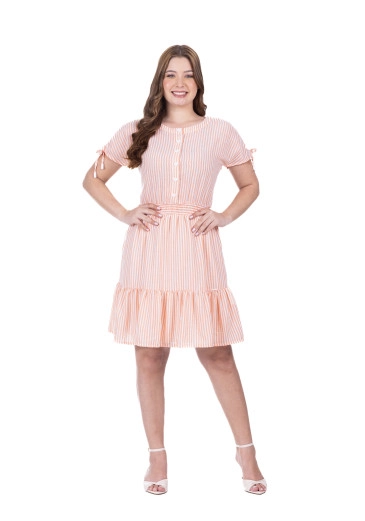 Vestido Olivia Em Tecido Plano Listrado Laranja Hapuk Primavera/Verão 2026