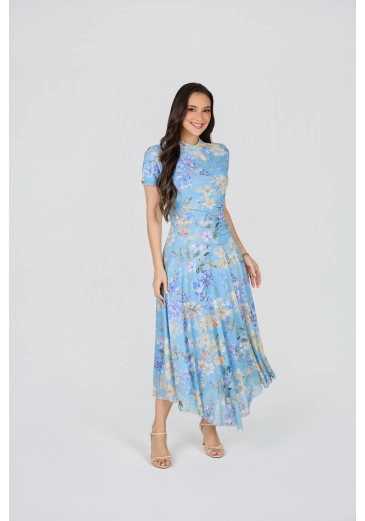 Vestido Diana Em Tule Estampado Azul Tata Martello Primavera/Verão 2027