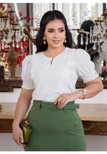 Blusa Paula Em Crepe Pele de Pêssego Branco Maria Amore Primavera/Verão 2026