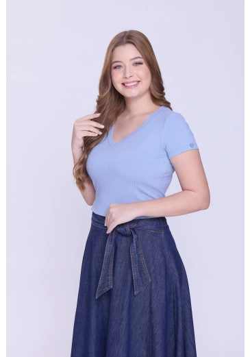 Blusa Raíssa Em Malha Canelada Azul Hapuk Outono/Inverno 2026