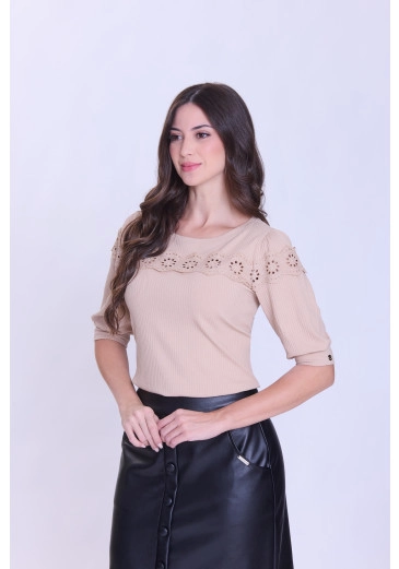 Blusa Paloma Em Malha Canelada Bege Hapuk Outono/Inverno 2026