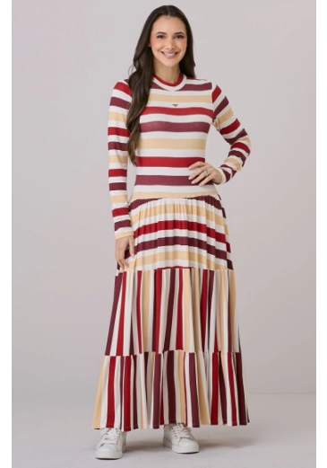 Vestido Rosimeire Em Malha Listrada Vermelha Tata Martello Outono/Inverno 2026