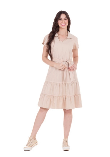 Vestido Silvana  Confeccionado Em Jeans Color Bege Hapuk Primavera/Verão 2025