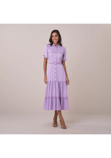 Vestido Fabiola Em Rayon Twill Lilas Tatá Martello Primavera/Verão 2026