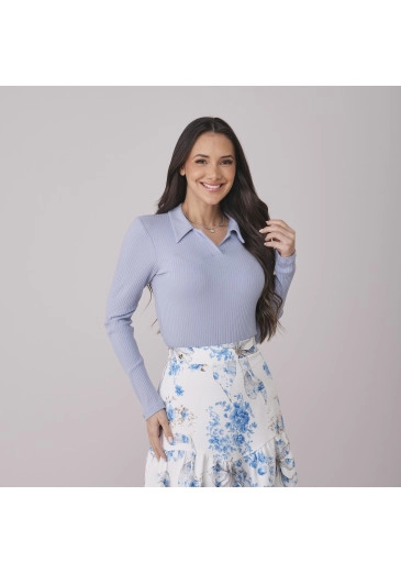 Blusa Daiane Em Malha Canelada Azul Tata Martello Outono/Inverno 2026