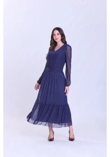 Vestido Cassiane Em Malha Tule Azul Hapuk Outono/Inverno 2026