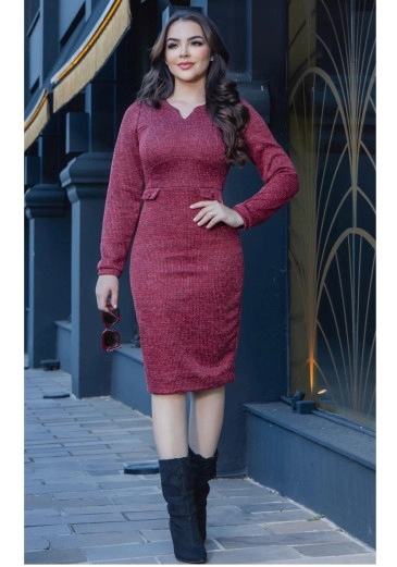 Vestido Valentina Em Tricô De Malha Marsala Maria Amore Outono/Inverno 2024