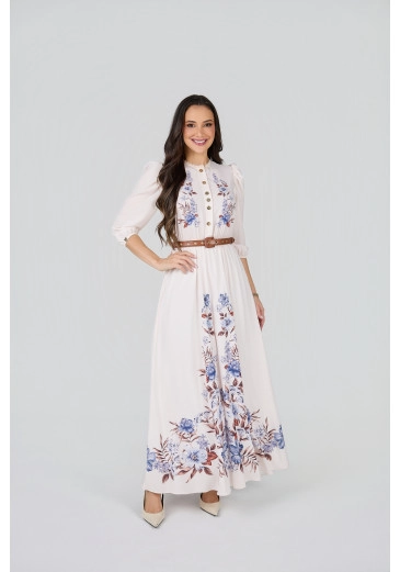 Vestido Nubia Em Crepe Gloss Estampa Exclusiva Azul Tata Martello Primavera/Verão 2027