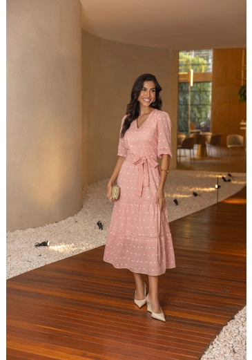 Vestido Marta Em Cotton Rose Jany Pim Primavera/Verão 2026