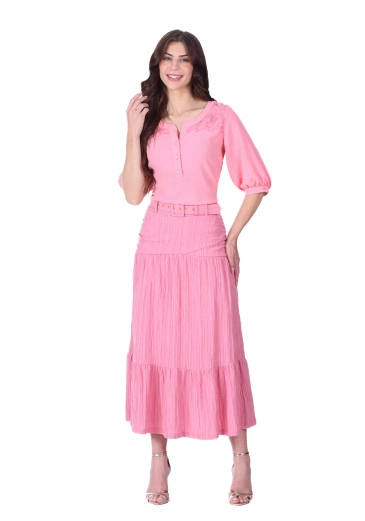 Saia Eloa Em Tecido Plano Texturizado Rosa Hapuk Primavera/Verão 2026