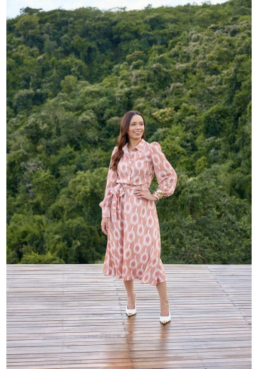 Vestido Carla Em Chiffon E Begonia Toque De Seda Jany Pim Primavera/Verão 2026