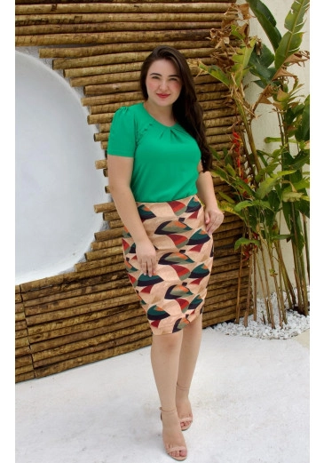 Blusa Kátia Em Crepe Pele de Pêssego Verde Maria Amore Alto Verão 2025