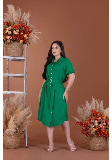 Vestido Em Viscolinho Com Faixa Verde Bandeira Mulher Morena Outono/Inverno 2025