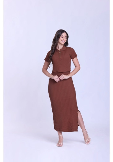 Vestido Fátima Em Malha Canelada Marrom Hapuk Outono/Inverno 2026