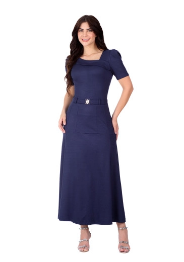 Vestido Neusa Em Malha Ponto Roma Azul Marinho Hapuk Primavera/Verão 2026