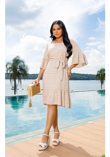 Vestido Isabeli Em Viscose Rosa Maria Amore Alto Verão 2025