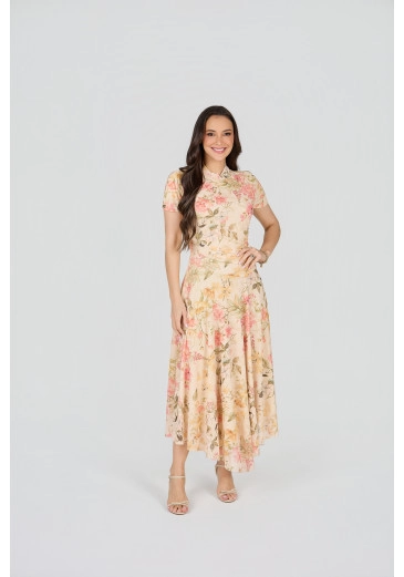 Vestido Diana Em Tule Estampado Bege Tata Martello Primavera/Verão 2027