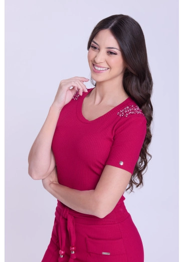 Blusa Jelva Em Malha Canelada Pink Hapuk Outono/Inverno 2026