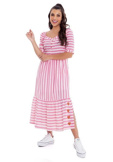 Vestido Júlia Em Tecido Plano Listrado Pink Hapuk Outono/Inverno 2023