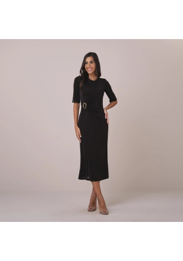 Vestido Ivy Em Malha Slik Com Fivela Preto Tatá Martello  Primavera/Verão 2026