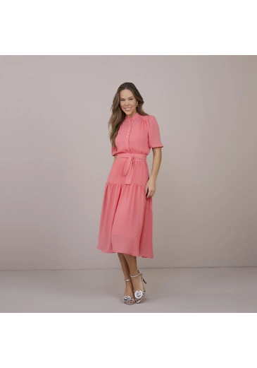 Vestido Gabriela em Crepe Ava com Botões Funcionais Goiaba Tatá Martello Primavera/Verão 2025 