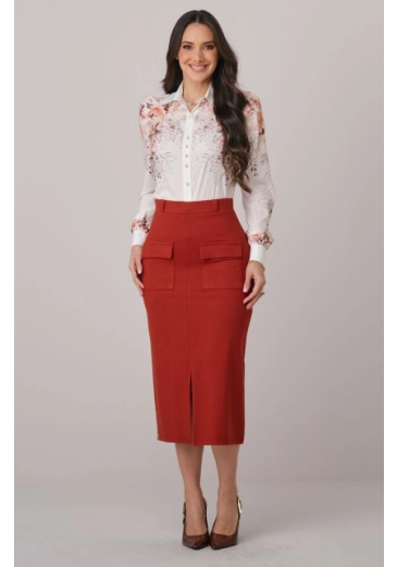 Saia Fabiana Em Alfaiataria Vermelho Tata Martello Outono/Inverno 2026
