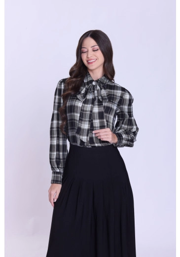 Camisa Body Olga Xadrez Preta Hapuk Outono/Inverno 2026