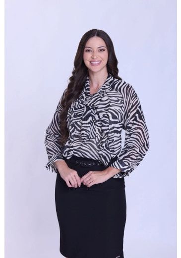 Blusa Rita Em Chiffon Estampado Preto Hapuk Outono/Inverno 2026