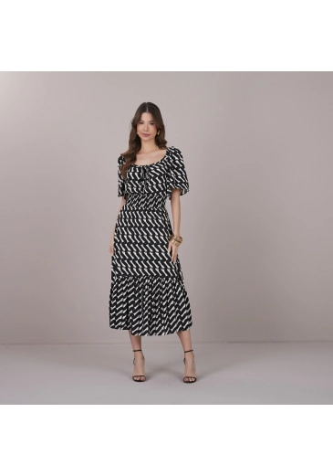 Vestido Marli Em Viscose Mia Preto Tatá Martello Primavera/Verão 2025