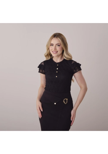 Blusa Silvia Em Renda Chilon Preto Tata Martello Primavera/Verão 2026
